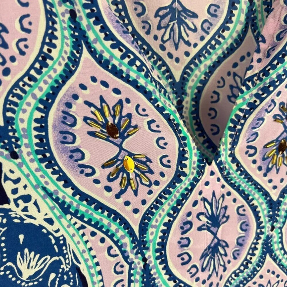 Lilly Pulitzer Renato Silk Tunic Top Blouse Shirt Size Small Snap To It Sequin - Picture 7 of 12